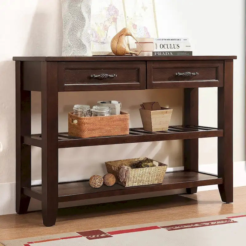 Table console de 42 po avec tiroirs et étagères à niveaux