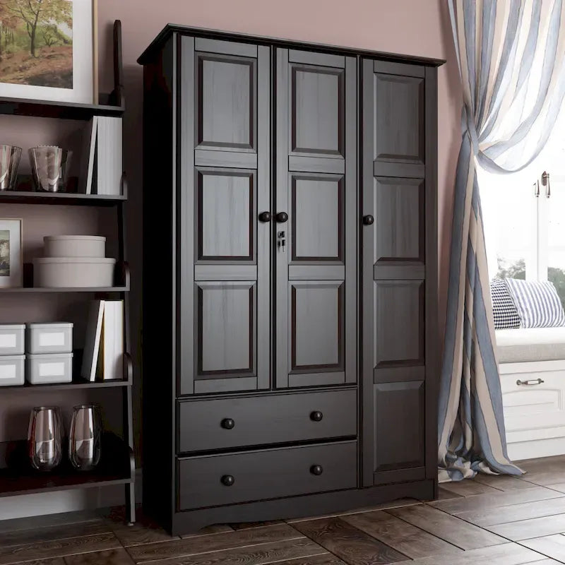 Armoire 3 portes - Blanc/Moka/Java - Bois massif