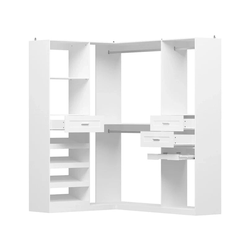 Armoire d'angle avec 2 tringles, un porte-pantalons et un rangement à chaussures