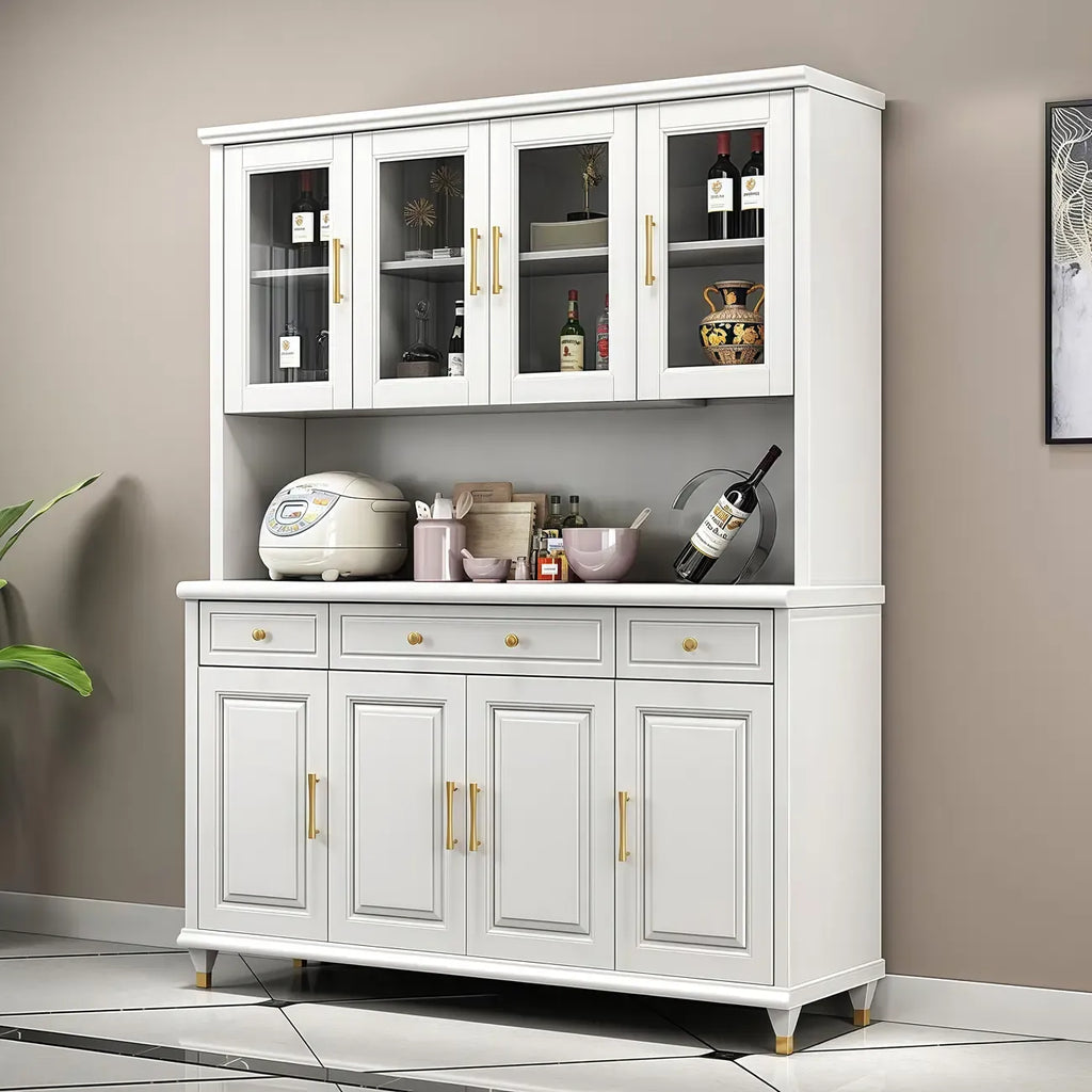 Buffet de cuisine en bois blanc avec casier à vin intégré