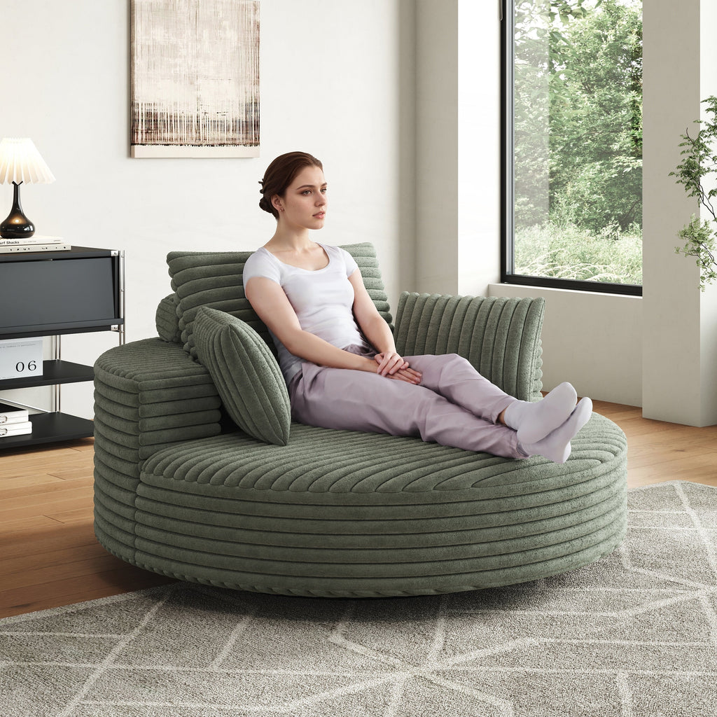 Fauteuil pivotant simple en velours côtelé et chenille avec rembourrage en mousse