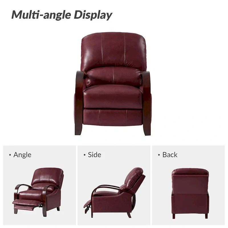 Fauteuil inclinable manuel Alex Mid-century Modern Cigar en cuir véritable avec accoudoirs incurvés en bois