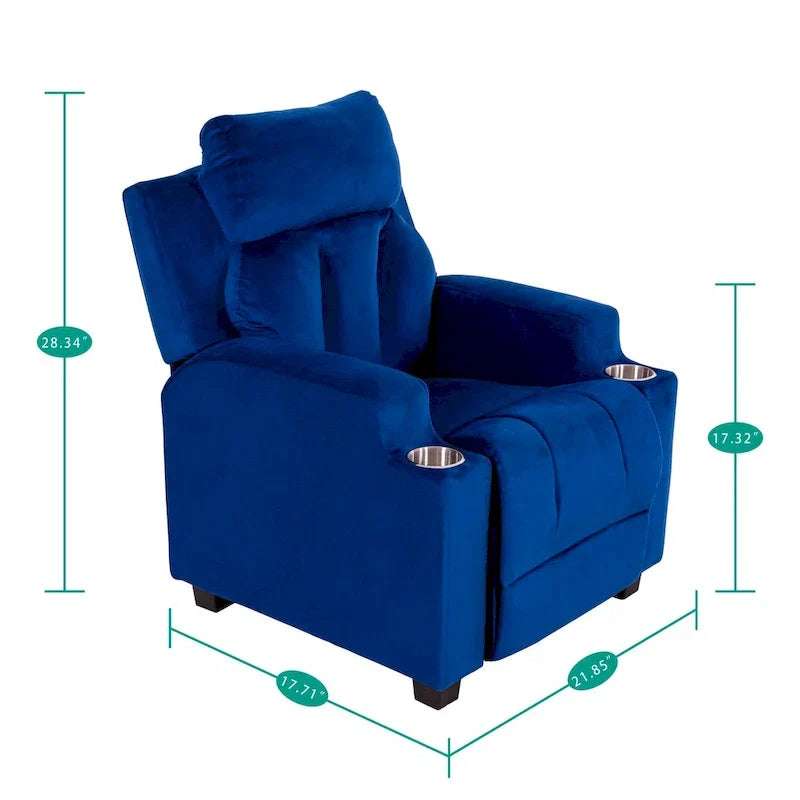 Fauteuil inclinable de luxe pour enfants avec repose-pieds, appuie-tête et 2 porte-gobelets, en microfibre, pour les enfants de 3 ans et plus