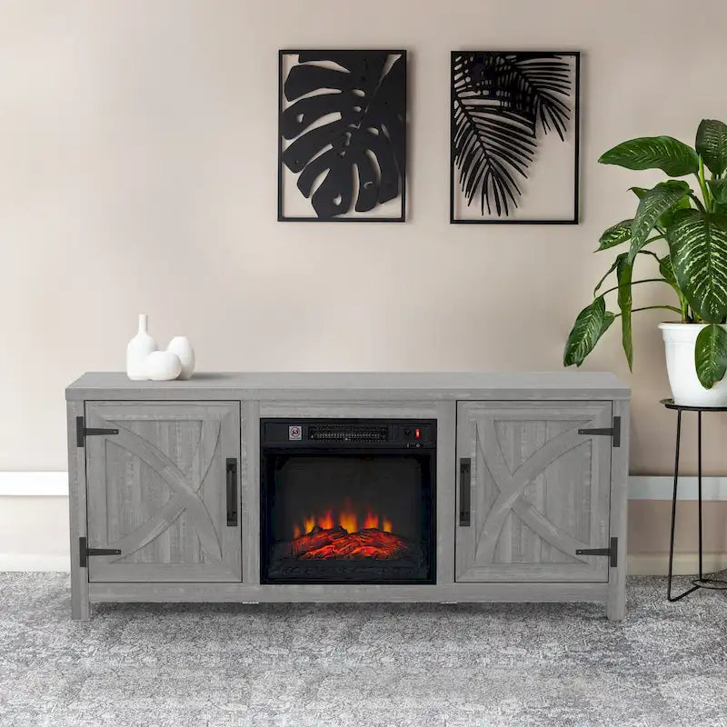 Meuble TV de ferme avec cheminée électrique de 58 po, console pour téléviseurs jusqu'à 65 po