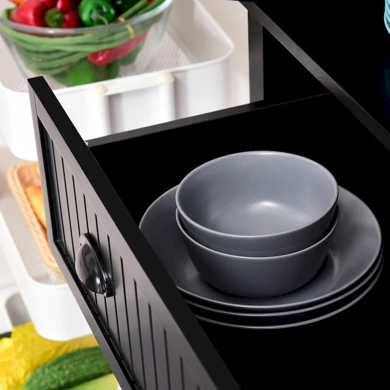 Meuble de rangement de cuisine autoportant traditionnel de 72 pouces avec 4 portes et 3 étagères réglables, grand tiroir central