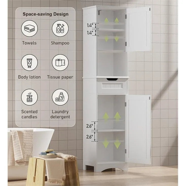 Meuble de Salle de Bain Haut de 170 cm, Colonne de Rangement Étroite avec 2 Portes et Tiroir