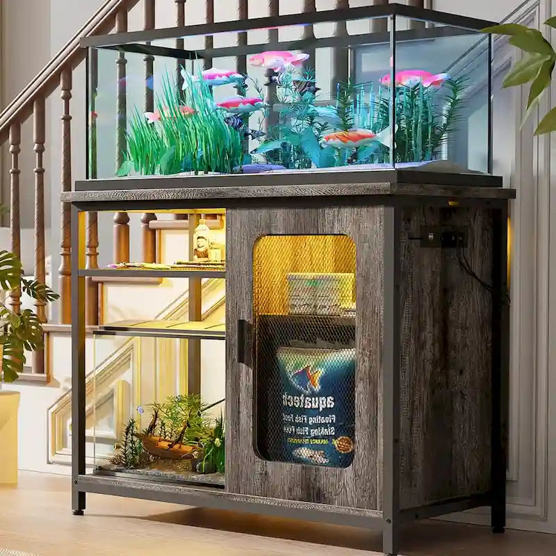 Meuble pour aquarium de 75 à 110 litres avec prises de courant et éclairage LED
