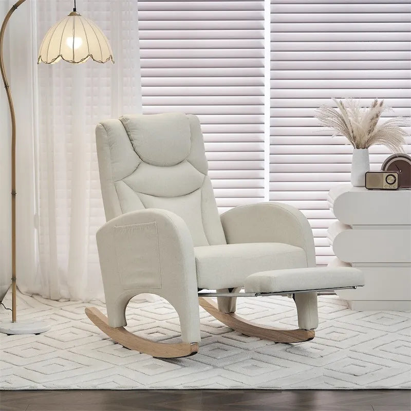 Fauteuil à bascule de puériculture ergonomique en tissu avec repose-pieds réglable