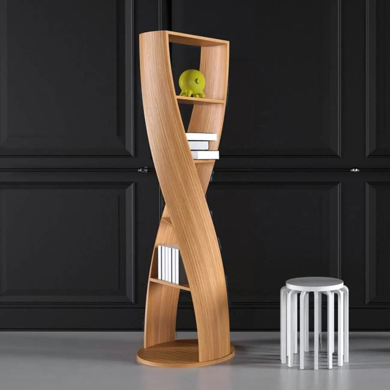 Bibliothèque verticale contemporaine en bois à 5 niveaux Hourglass