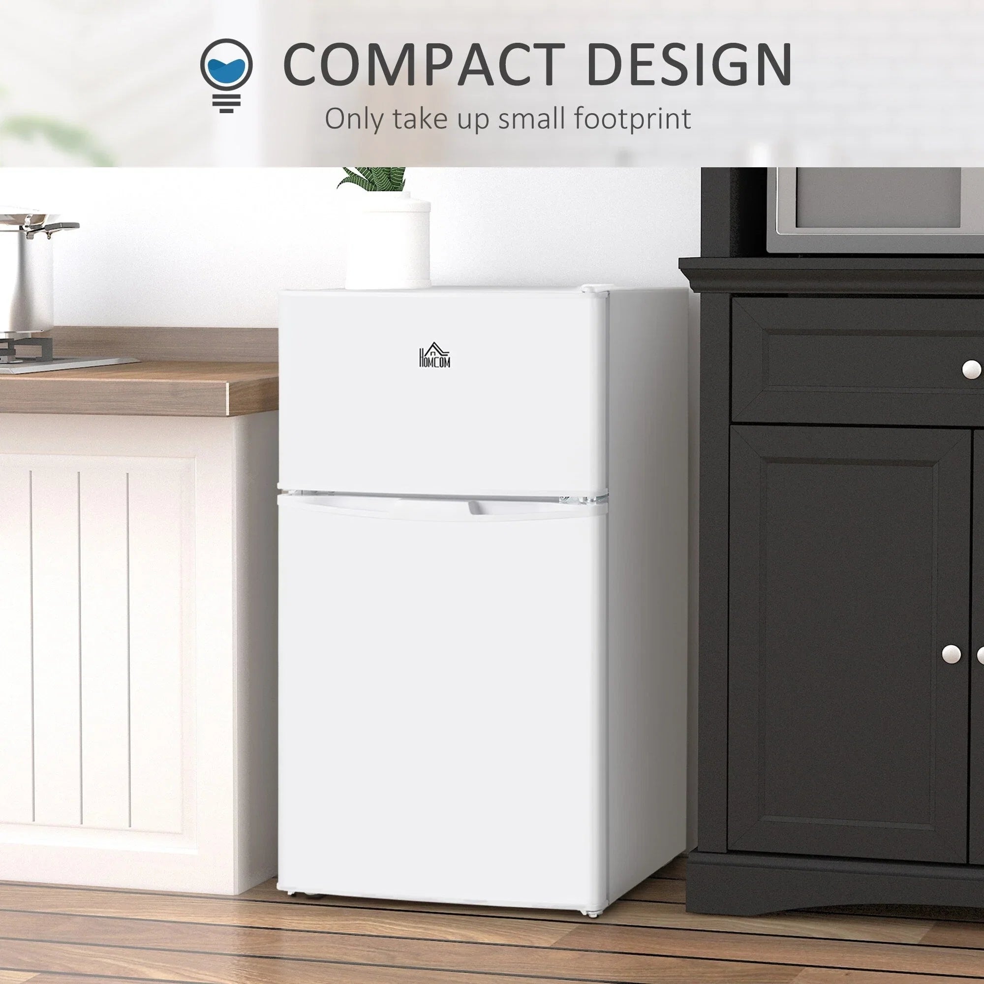 Mini-réfrigérateur HOMCOM à deux portes avec congélateur, réfrigérateur compact de 3,2 pi³ avec étagère réglable, thermostat réglable