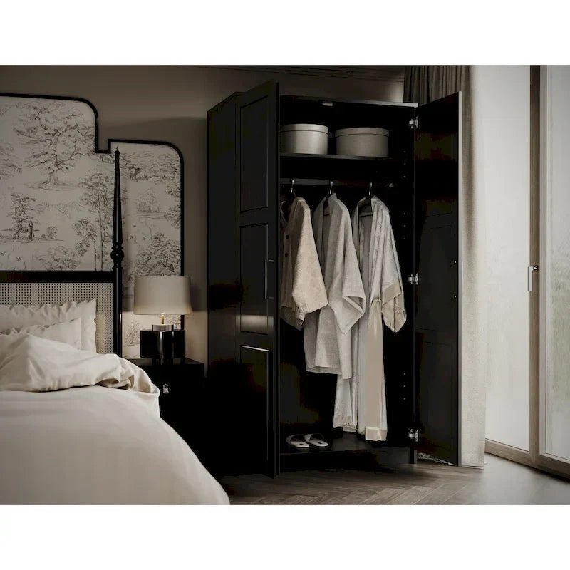 Armoire urbaine à 2 portes 100 % en bois massif avec portes pleines et portes miroir