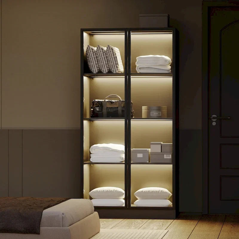 Vitrine de rangement, vitrine avec portes en verre trempé, vitrine avec 4 étagères de rangement