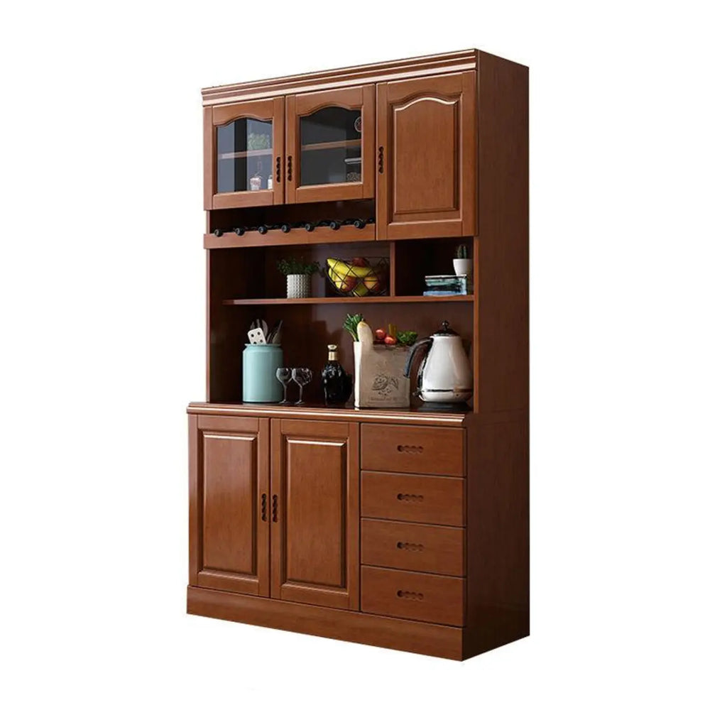 Buffet de cuisine en bois blanc avec casier à vin intégré