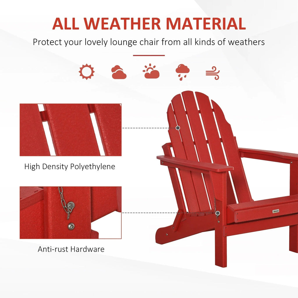 Chaise Adirondack pliante, chaises longues de plage en plastique HDPE toutes saisons pour terrasse et mobilier de jardin
