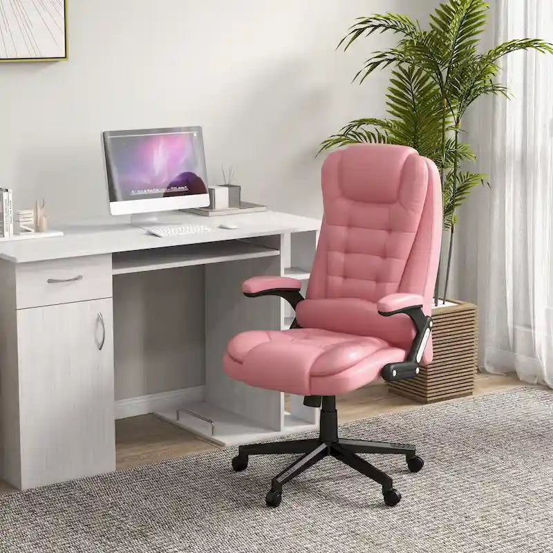 Chaise de bureau de massage vibrante à dossier haut HOMCOM avec 6 points de vibration, chaise d'ordinateur inclinable et chauffante en cuir PU