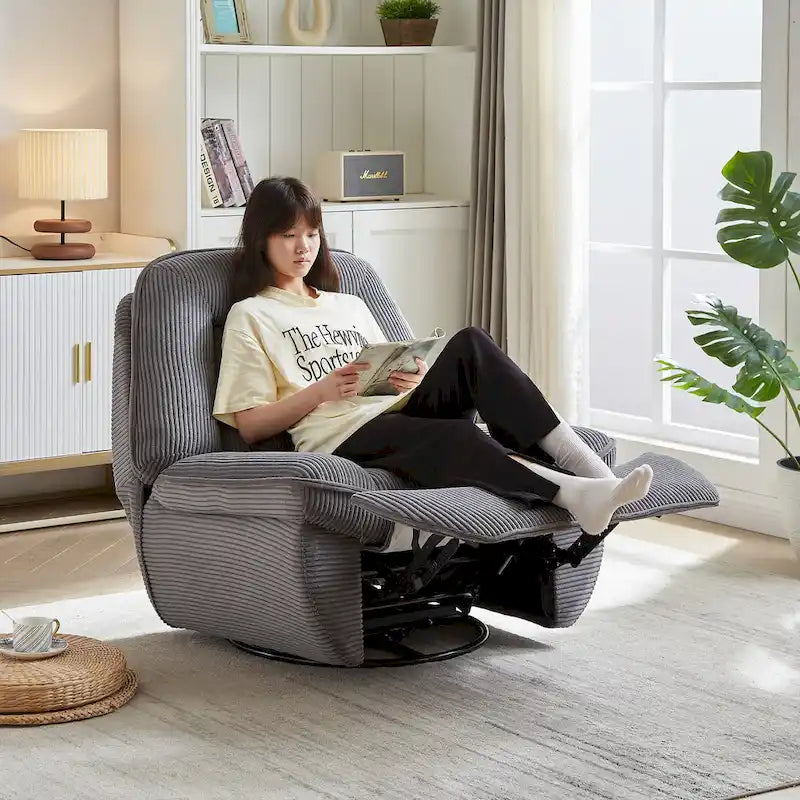 Fauteuil inclinable pivotant et coulissant en velours côtelé avec repose-pieds pour salon