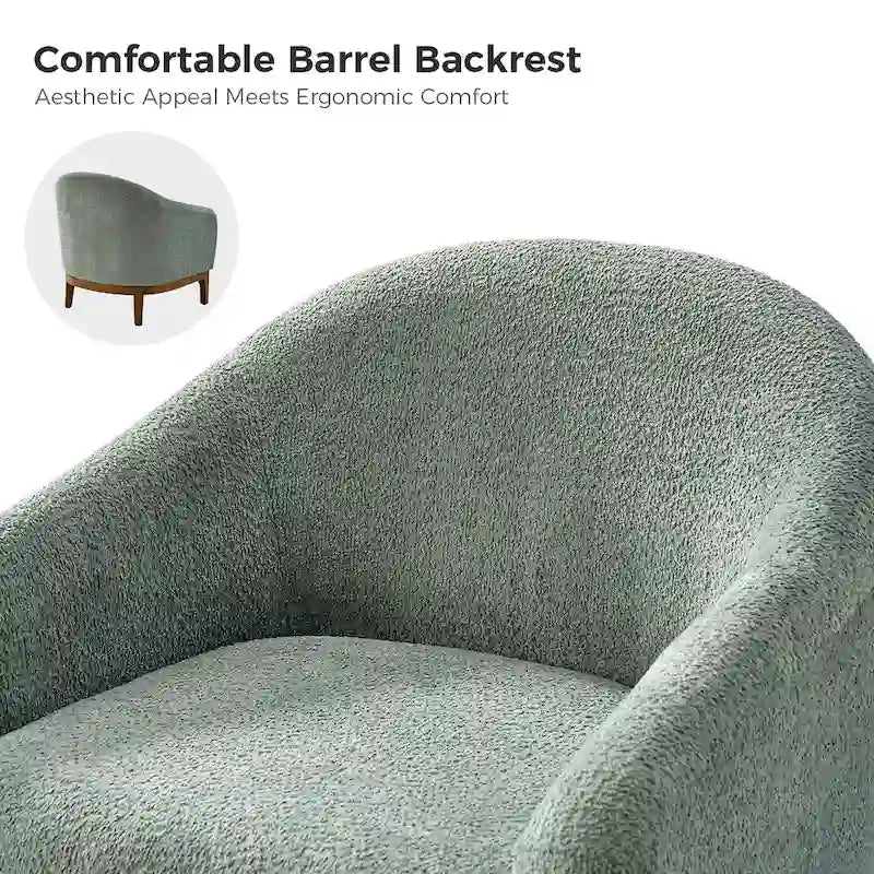 Fauteuil tonneau moderne Augus en bouclette avec pieds en bois massif par HULALA HOME