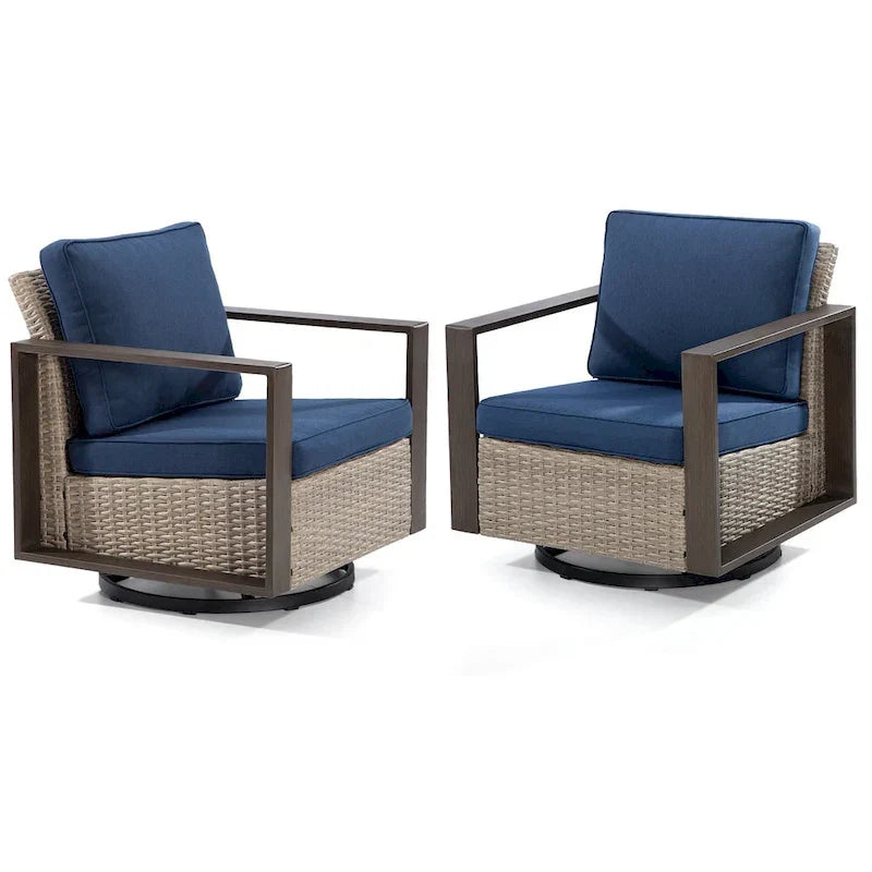 Fauteuil à bascule d'extérieur Cozywor en osier 2 pièces avec structure métallique et coussins