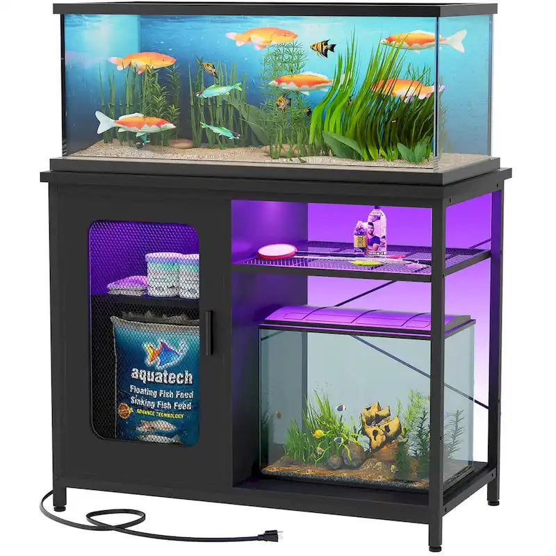 Meuble pour aquarium de 75 à 110 litres avec prises de courant et éclairage LED