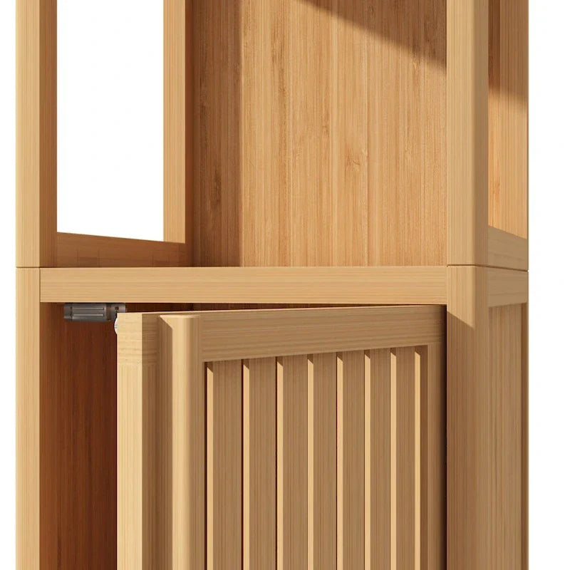 Meuble haut de salle de bain 1 porte 52 po Tall Wood avec étagère ouverte, couleur naturelle