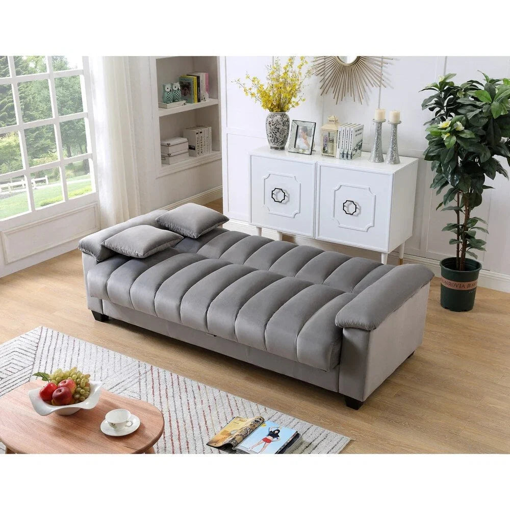 Canapé convertible de salon en tissu matelassé avec dossier cannelé