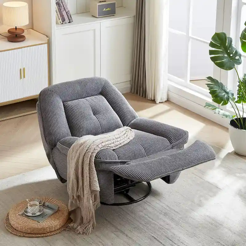 Fauteuil inclinable pivotant et coulissant en velours côtelé avec repose-pieds pour salon