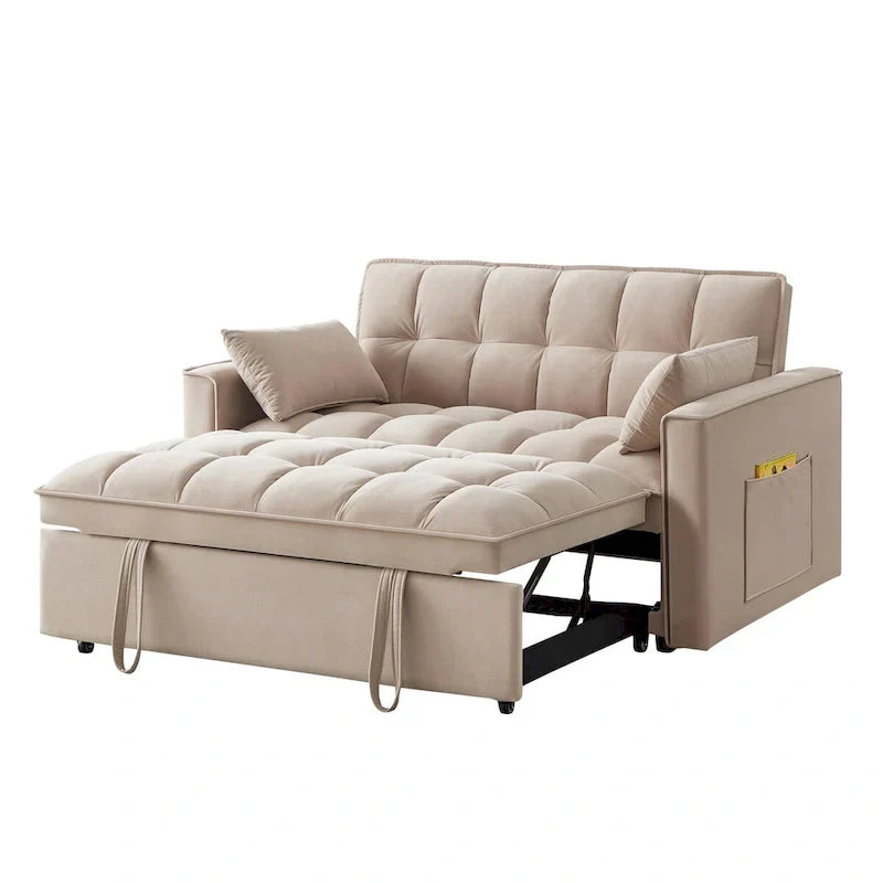 Canapé-lit convertible 4-en-1 – Causeuse en velours – Lit d'appoint avec dossier inclinable, 2 poches latérales