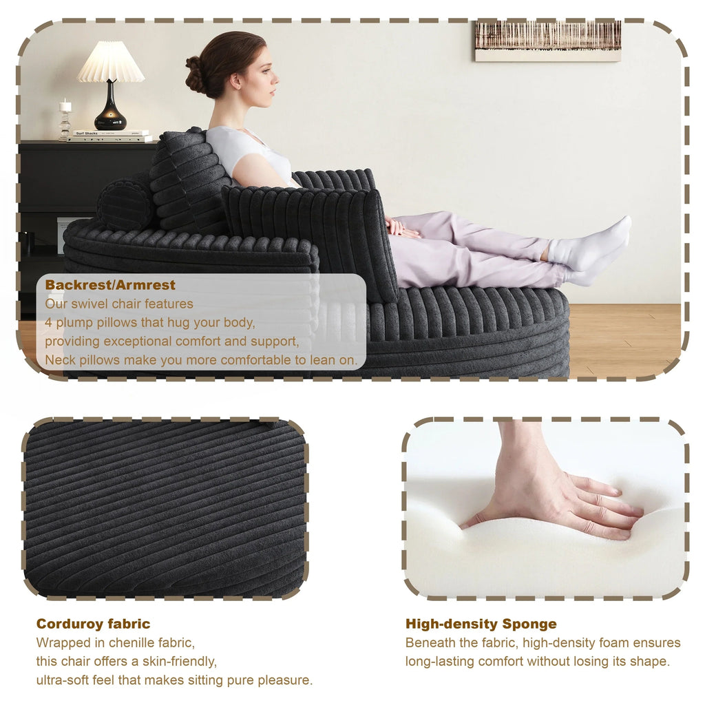 Fauteuil pivotant simple en velours côtelé et chenille avec rembourrage en mousse