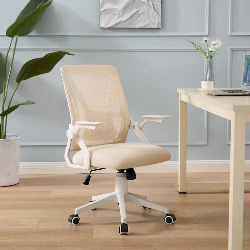 Javlergo Chaise de Bureau Dossier Mi-Hauteur Pivotante avec Support Lombaire, Fauteuil de Bureau Ergonomique en Maille avec Accoudoirs