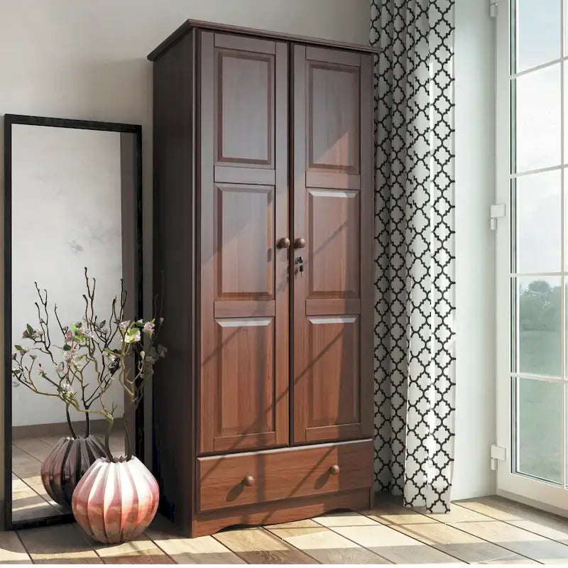 Armoire garde-robe modulable 100 % en bois massif avec poignées en métal ou en bois