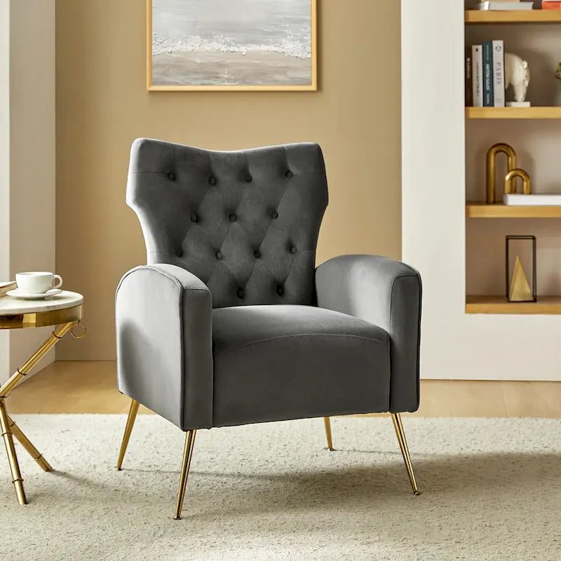 Chaise touffetée Abadiana avec accent et piètement en métal