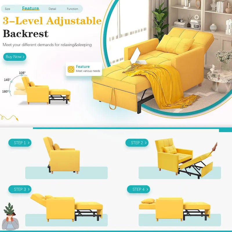 AECOJOY Fauteuil Convertible 3-en-1 avec Oreiller et Dossier Réglable