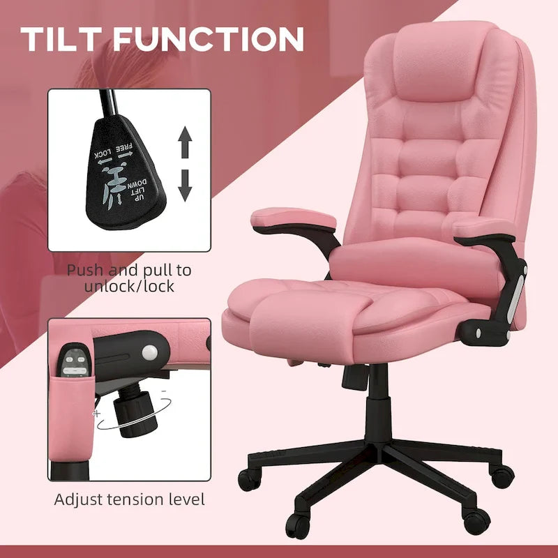 Chaise de bureau de massage vibrante à dossier haut HOMCOM avec 6 points de vibration, chaise d'ordinateur inclinable et chauffante en cuir PU