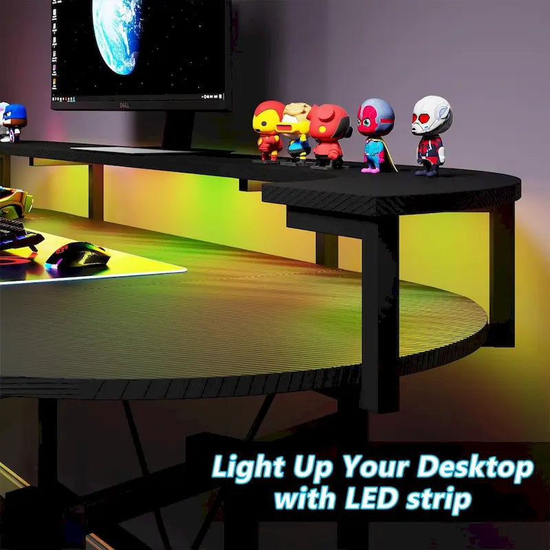 Bureau de gaming avec étagère pour moniteur, bureau d'ordinateur de 75 pouces avec bande LED
