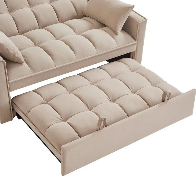 Canapé-lit convertible 4-en-1 – Causeuse en velours – Lit d'appoint avec dossier inclinable, 2 poches latérales