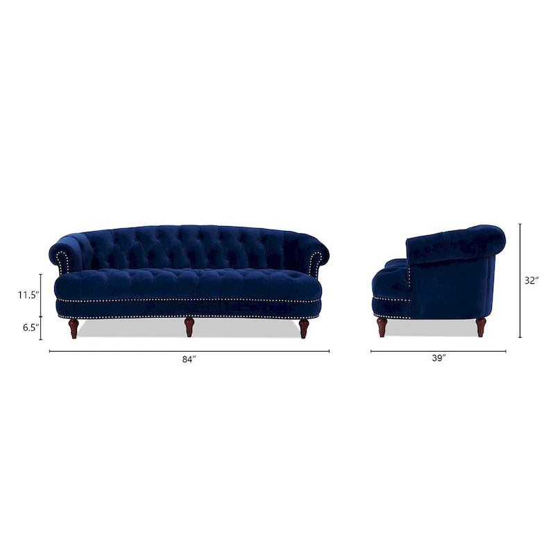 Canapé capitonné chesterfield La Rosa 84 en velours, style moderne du milieu du siècle