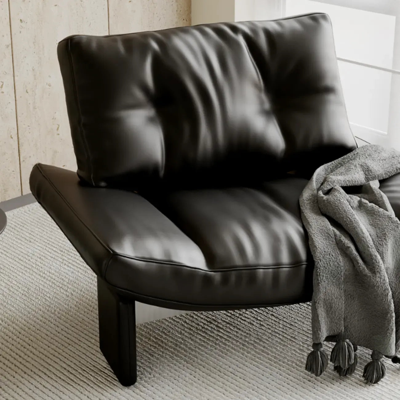 Fauteuil d'appoint contemporain en chenille noire capitonnée sans accoudoirs