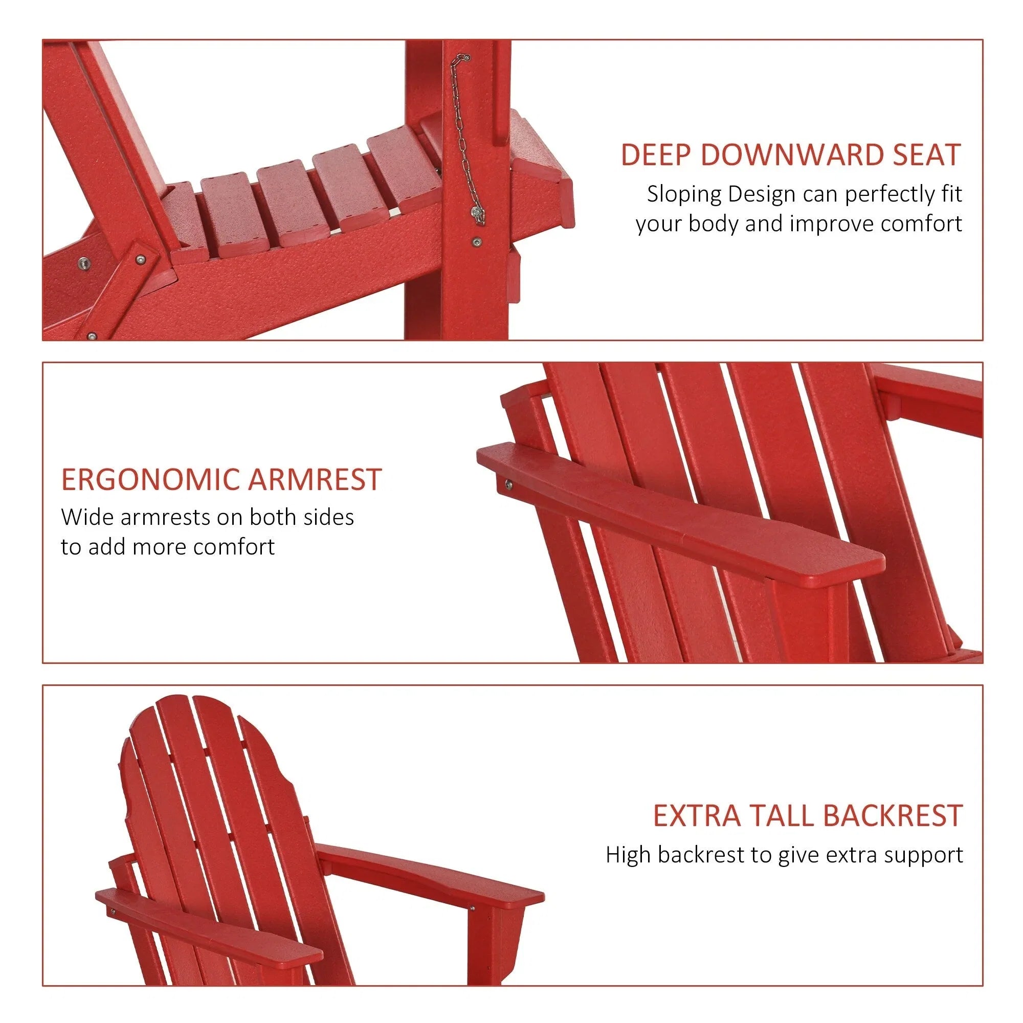 Chaise Adirondack pliante, chaises longues de plage en plastique HDPE toutes saisons pour terrasse et mobilier de jardin