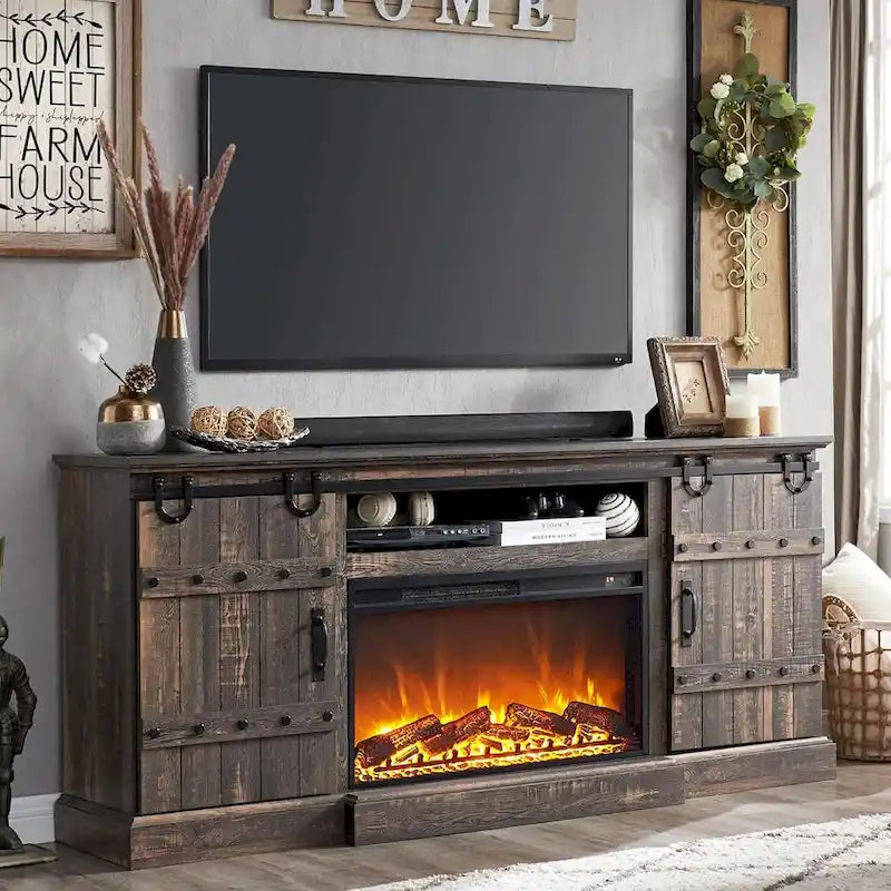 Meuble TV Cheminée de Ferme, Meuble Multimédia, Console Multimédia
