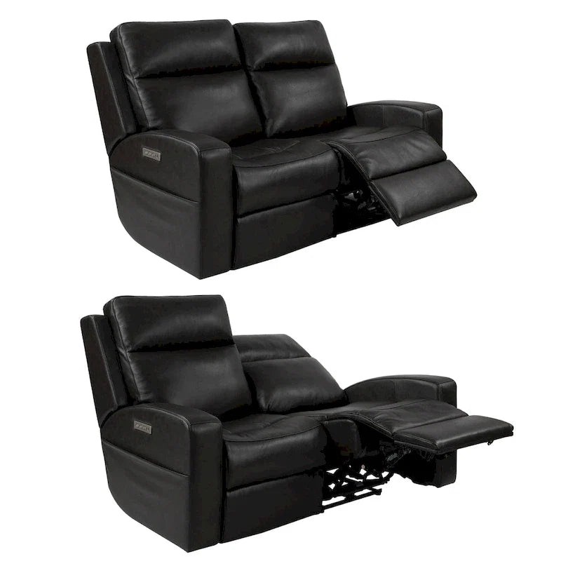 Causeuse inclinable électrique en cuir véritable avec espace de rangement et port de charge USB pour salon