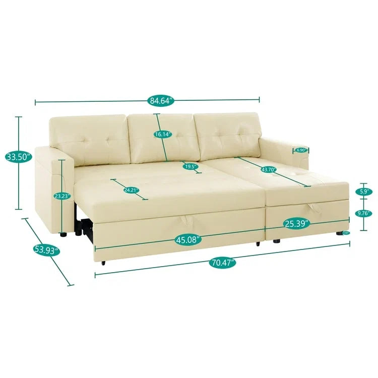 Canapé d'angle réversible convertible avec lit gigogne, méridienne de rangement et pieds durables