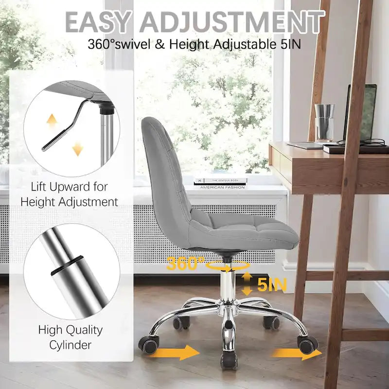 Chaise de bureau à domicile sans accoudoirs Javlergo, chaise de bureau d'ordinateur réglable en hauteur avec roulettes