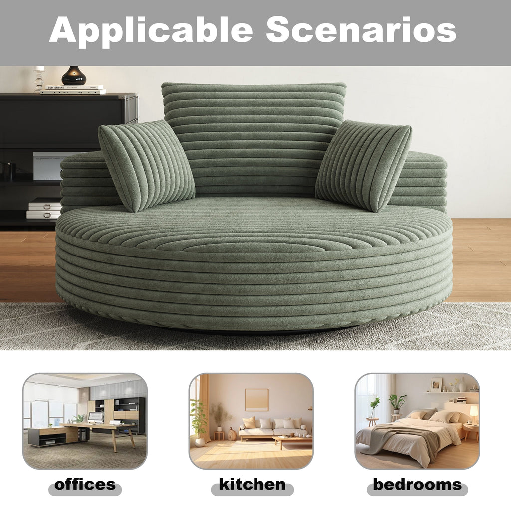 Fauteuil pivotant simple en velours côtelé et chenille avec rembourrage en mousse