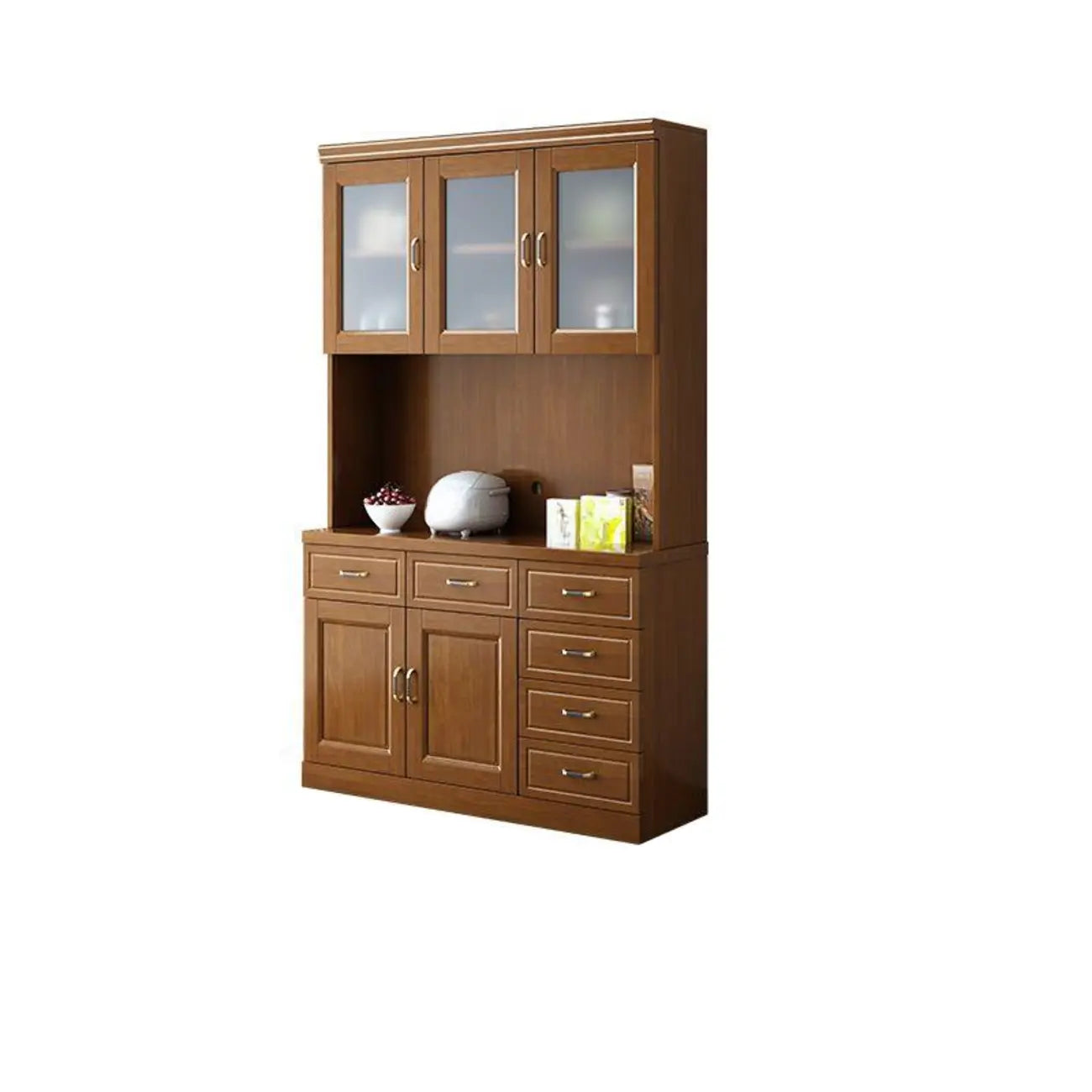 Buffet de cuisine en bois blanc avec casier à vin intégré