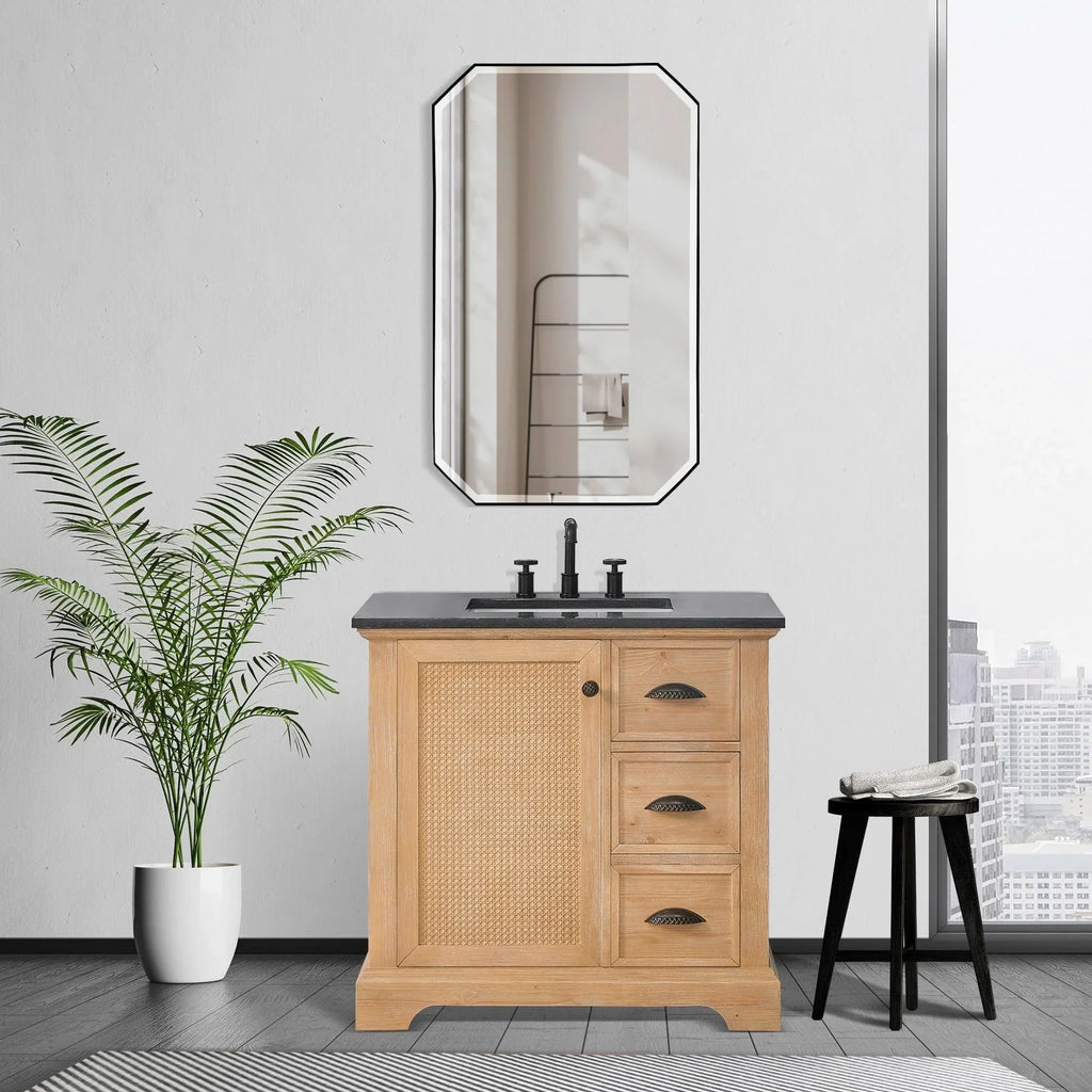 Meuble sous-vasque Hervas avec plateau en marbre naturel, sans miroir