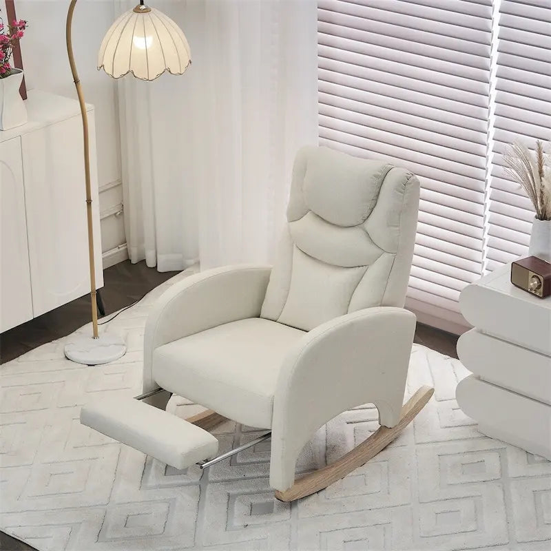 Fauteuil à bascule de puériculture ergonomique en tissu avec repose-pieds réglable
