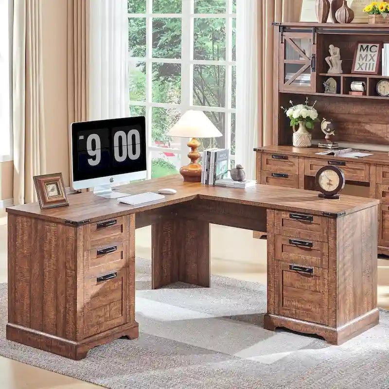 Bureau d'angle exécutif en forme de L 60 Farmhouse, bureau d'angle en bois, bureau d'ordinateur
