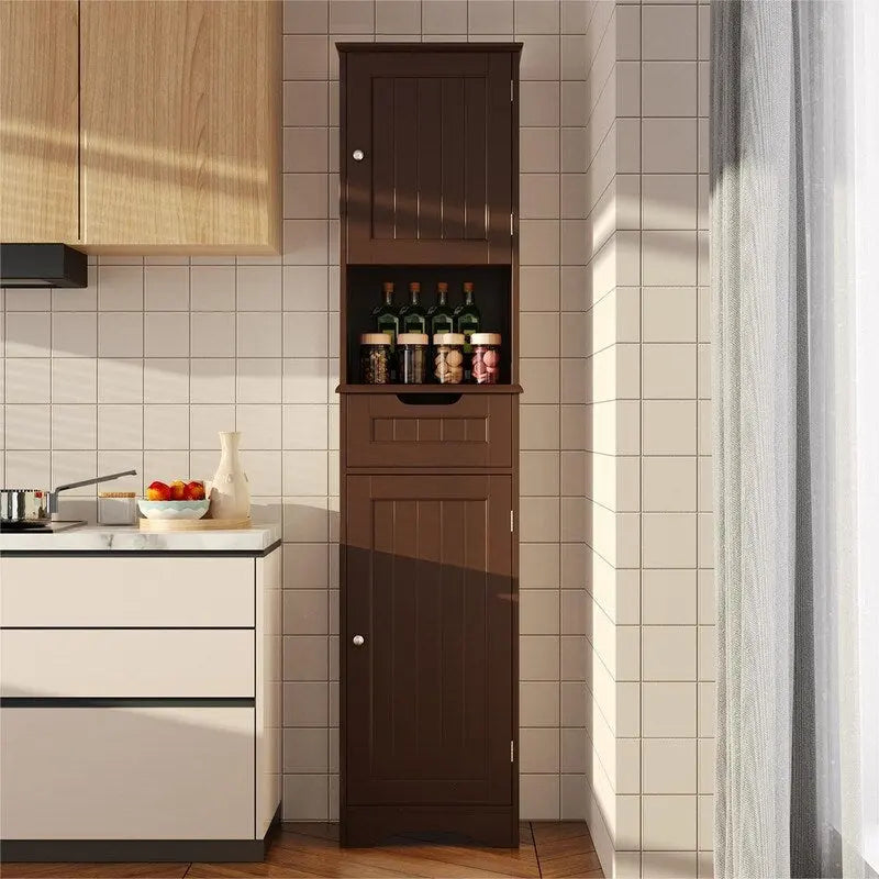 Meuble de Salle de Bain Haut de 170 cm, Colonne de Rangement Étroite avec 2 Portes et Tiroir
