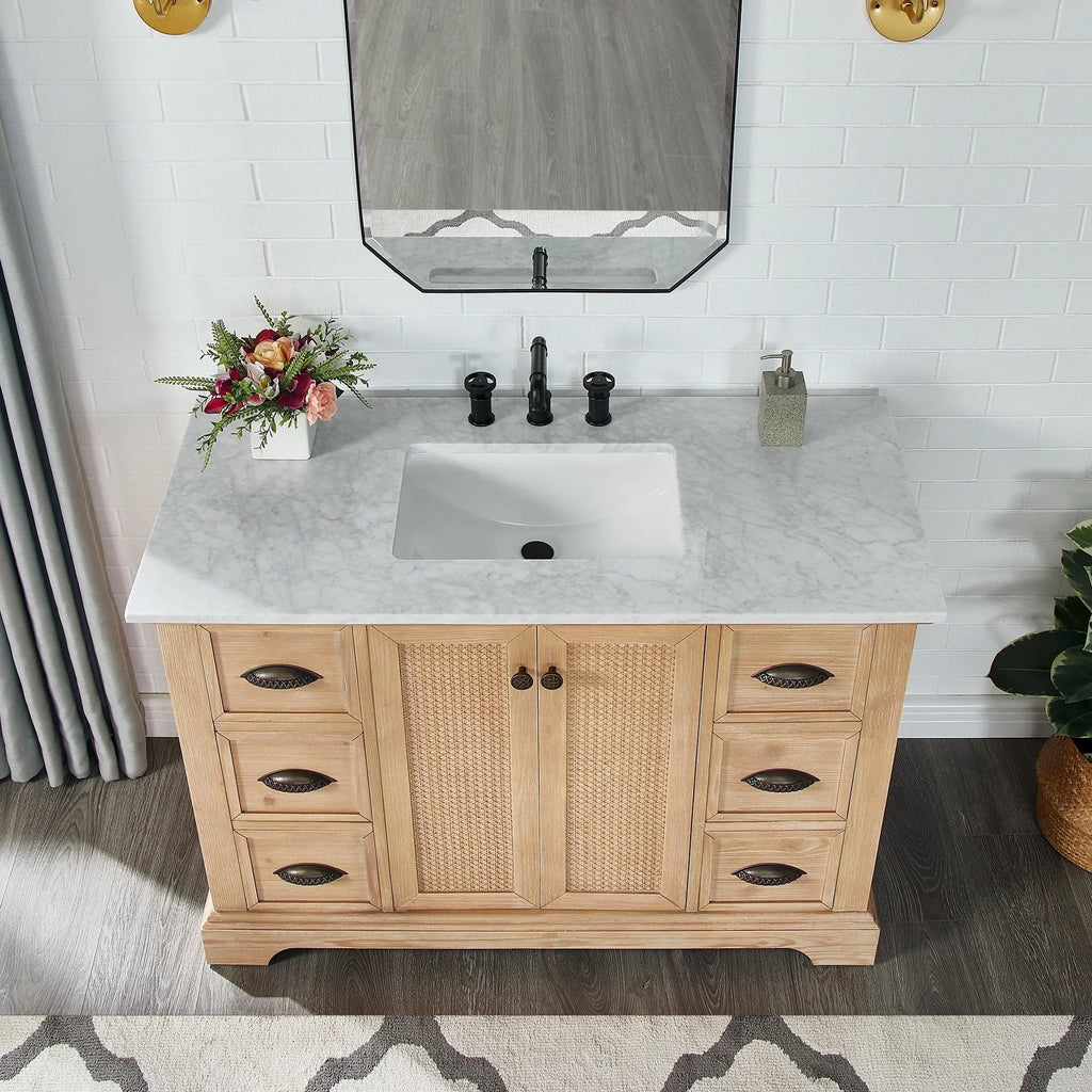 Meuble sous-vasque Hervas avec plateau en marbre naturel, sans miroir