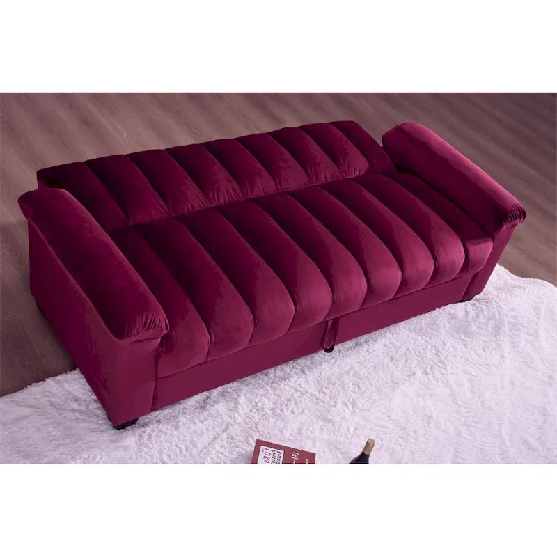 Canapé-lit convertible en velours de 82,7 po avec 2 oreillers